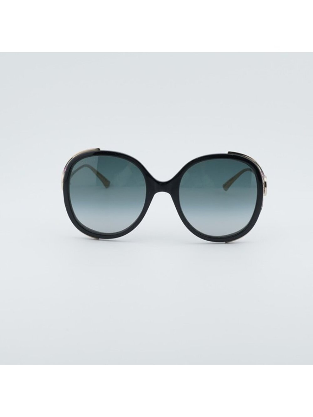 Gucci GG0226S 007 Sunglasses Shiny Black Round Frame, Grey Gradient Lenses - Picture 3 of 12